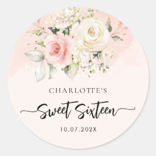 Vattenfärg Blommig Sweet 16 Födelsedagsmanus Runt Klistermärke