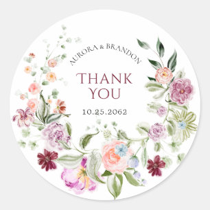 Vattenfärg Blommig Tack Du Bröllopspresent Klister Runt Klistermärke