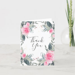 Vattenfärg Blommig Tacksamhetskort med Rosa Rosor Tack Kort