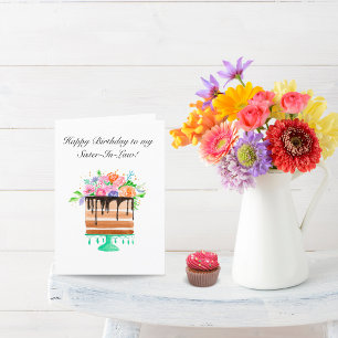 Vattenfärg Blommig Tårta Födelsedag Svärdotter Helgkort