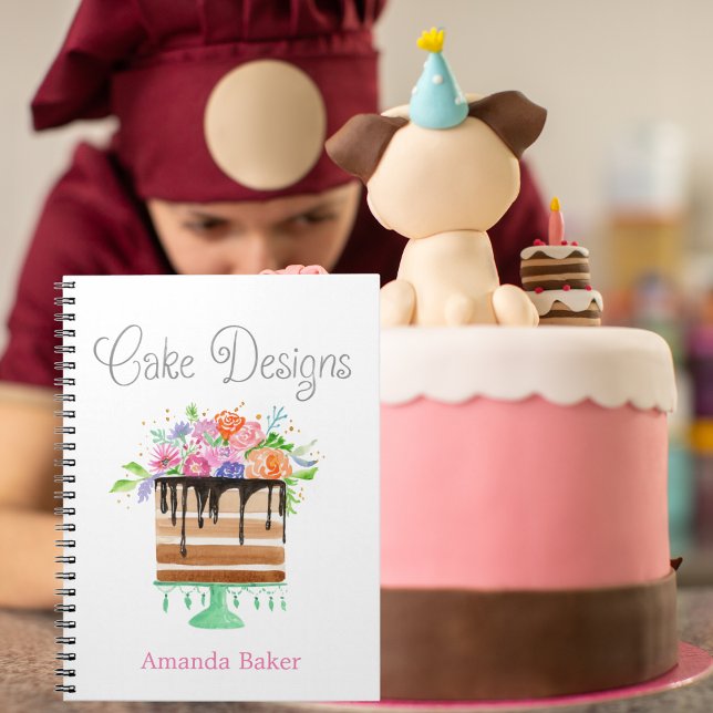 Vattenfärg Blommig Tårtdesign Anteckningsbok (Skapare uppladdad)