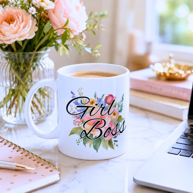Vattenfärg Blommig Tjej Boss Kaffemugg (Skapare uppladdad)