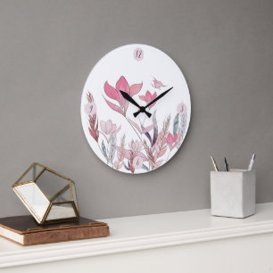 Vattenfärg Blommig Väggur – Elegant Stor Ur