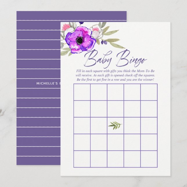 Vattenfärg blommig vår Barnkalas Baby Bingo Inbjudningar (Fram/baksida)