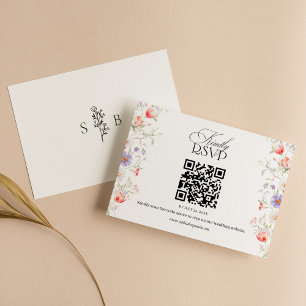Vattenfärg Blommig Vårträdgård Bröllop QR-kod OSA Kort