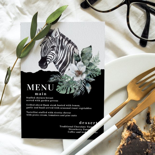 Vattenfärg Blommig Vild Zebra Safari Bröllopsmenye (Skapare uppladdad)