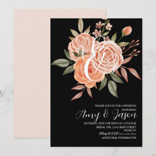 Vattenfärg Blommig Vintage Peach Rosor Bröllop B Inbjudningar