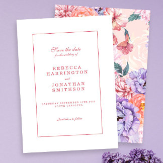 Vattenfärg Blommig Vintage Persikorosa Bröllop Spara Datumet