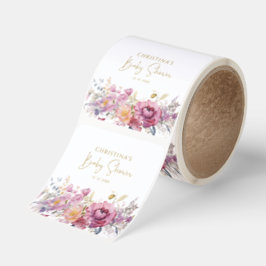 Vattenfärg Blommiga Baby Shower-klistermärken Rosa Fyrkantigt Klistermärke