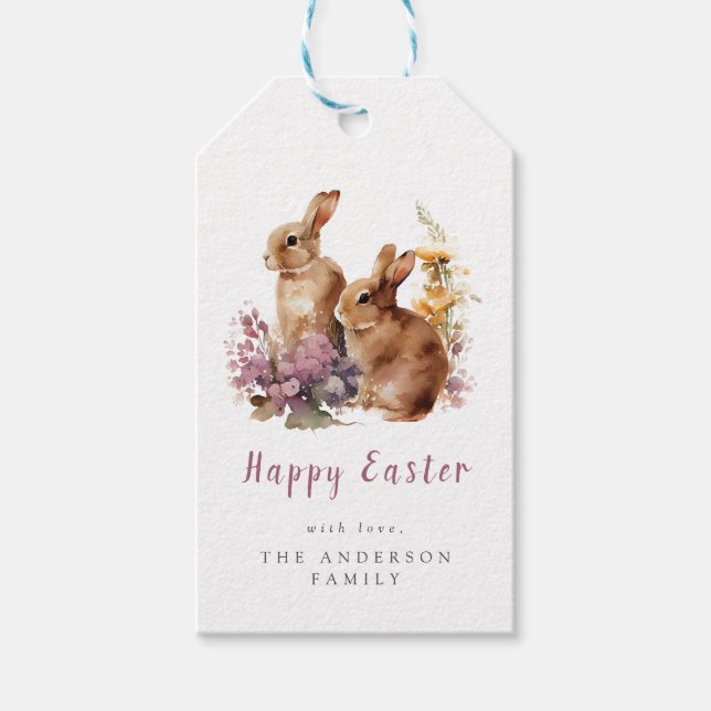 Vattenfärg blommiga påskpresentkort presentetikett (Framsidan)