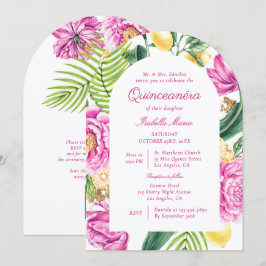Vattenfärg Blommiga Peonies QR-kod Quinceañera Inbjudningar