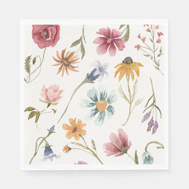 Vattenfärg blommiga tekoktservetter pappersservett (Framsidan)