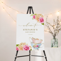 Vattenfärg Blommiga Tekoppar Bebisdusch Te Party