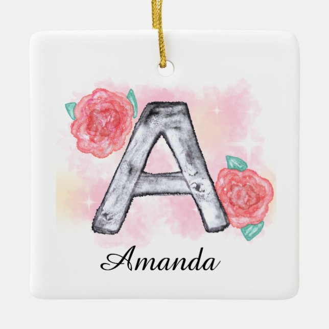 Vattenfärg, Blommigt Brev A Julgransprydnad Keramik (Framsida)