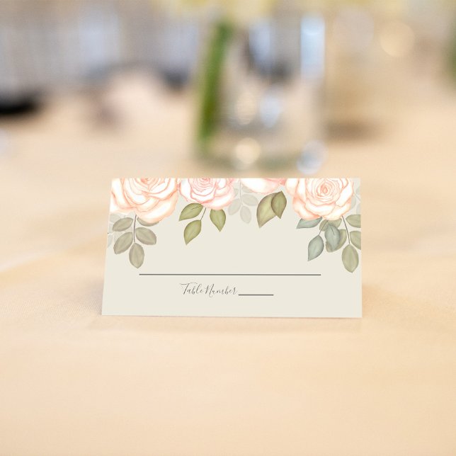 Vattenfärg  Blommigt Bröllop Bord Ställe Placeringskort (Save green and blush pink wedding place card)