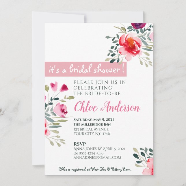 Vattenfärg, Blommigt Inbjudningskort för möhippan (Framsida)