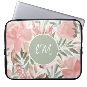 Vattenfärg blommigt mönster monogram laptop fodral
