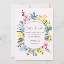Vattenfärg, Blommigt ram Glad påsk, Brunch Inbjudningar