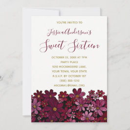 Vattenfärg Blommigt Vin Guld Sweet 16 Birthday Inbjudningar