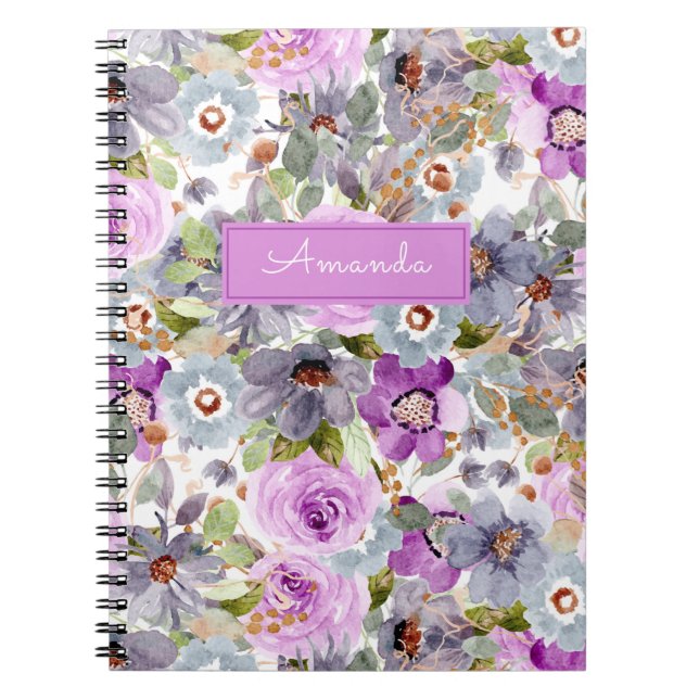 Vattenfärg Blommönster 3 Ring Binder Anteckningsbok (Framsidan)