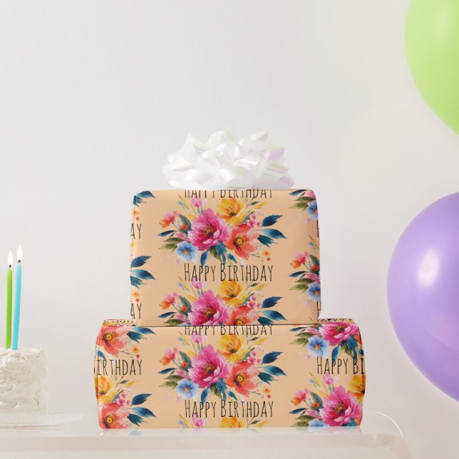 Vattenfärg Blommönster | Modern Ljus Floral   Presentpapper (Festgåvor)