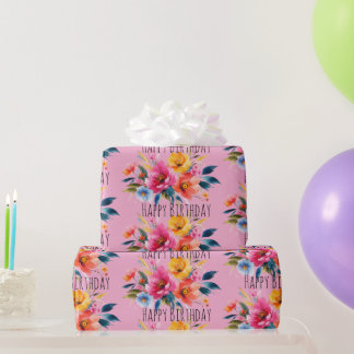 Vattenfärg Blommönster | Modern Ljus Floral Presentpapper