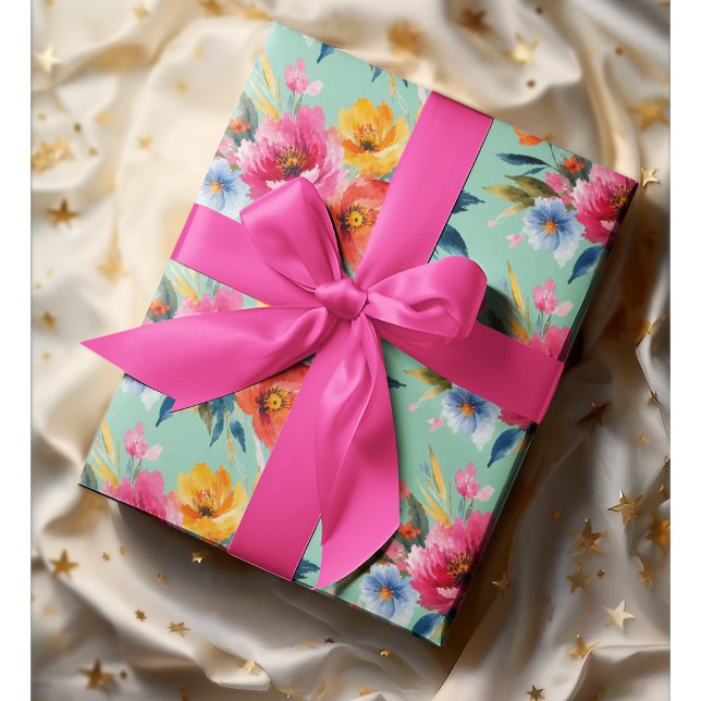 Vattenfärg Blommönster | Modern Ljus Floral  Presentpapper (Skapare uppladdad)