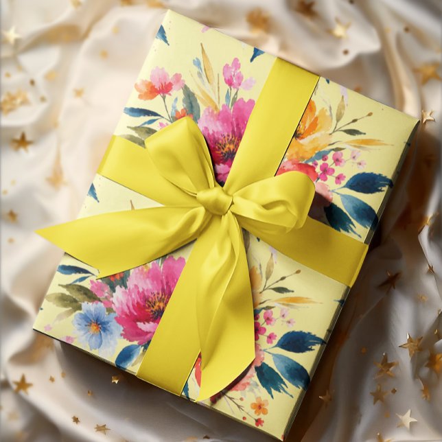 Vattenfärg Blommönster | Modern Ljus Floral  Presentpapper (Skapare uppladdad)