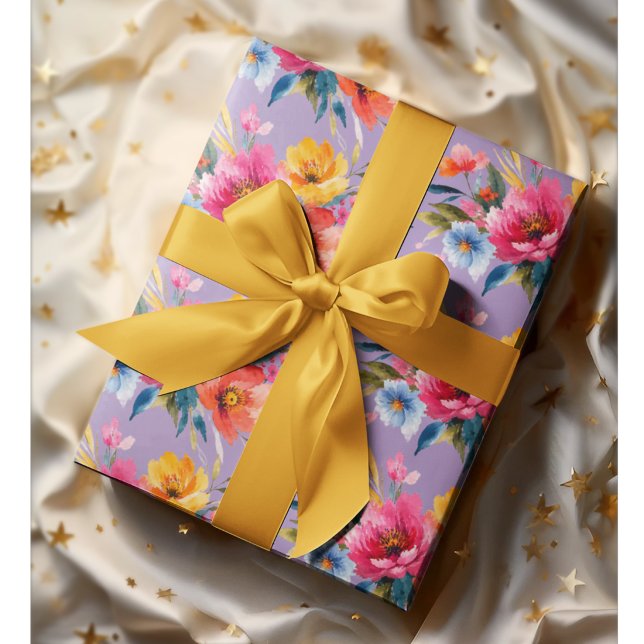 Vattenfärg Blommönster | Modern Ljus Floral  Presentpapper (Skapare uppladdad)