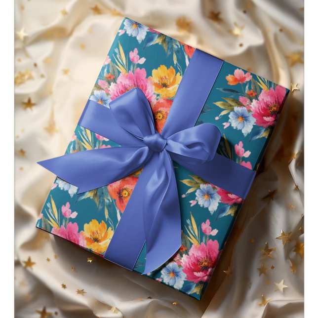 Vattenfärg Blommönster | Modern Ljus Floral  Presentpapper (Skapare uppladdad)
