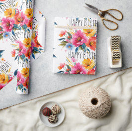 Vattenfärg Blommönster | Modern Ljus Floral Presentpapper