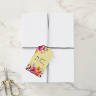 Vattenfärg Blommönster | Modernt Blommigt Presentetikett