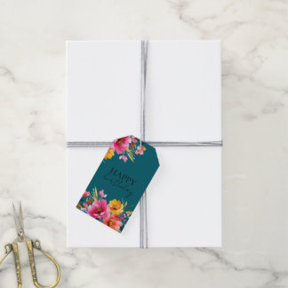 Vattenfärg Blommönster | Modernt Blommigt Presentetikett