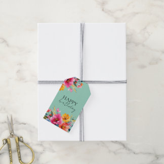 Vattenfärg Blommönster | Modernt Floralt Presentetikett