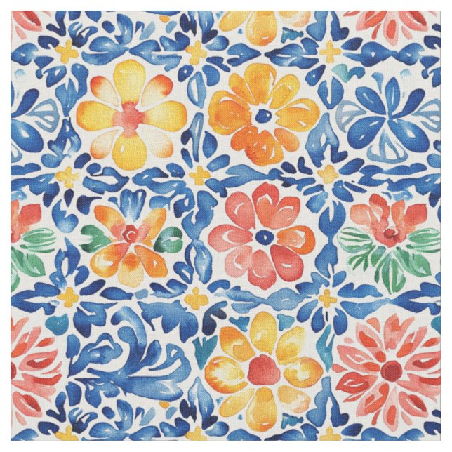 Vattenfärg Blommönster-Sömlös Papel Picado Tyg (Närbild)