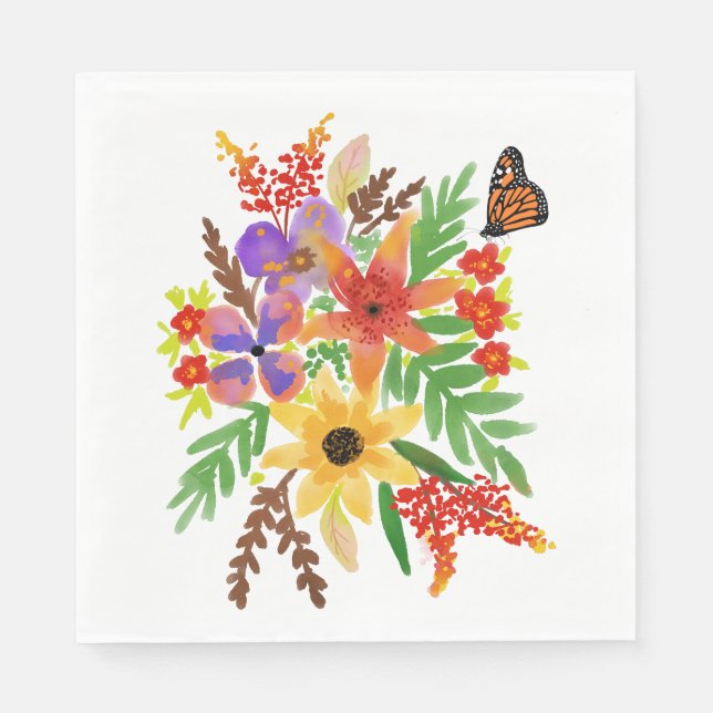 Vattenfärg Blommor 02  Luncheon Pappersservetter (Framsidan)