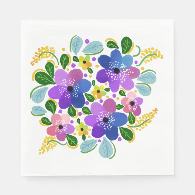 Vattenfärg Blommor 03 Lunchservetter Pappersservett (Framsidan)