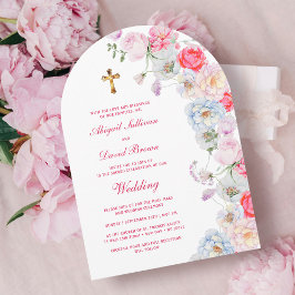 Vattenfärg Blommor Båg Religiös Bröllop Inbjudningar