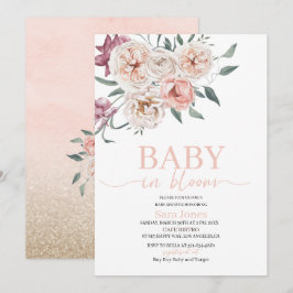 Vattenfärg Blommor Bebis i blom Baby Shower Inbjudningar