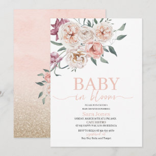 Vattenfärg Blommor Bebis i blom Baby Shower Inbjudningar