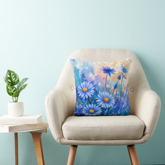 Vattenfärg Blommor – Blommig Kastkudde Kudde (Stol)