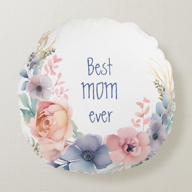 Vattenfärg Blommor Botanisk Romantisk Rund Kudde (Framsidan)