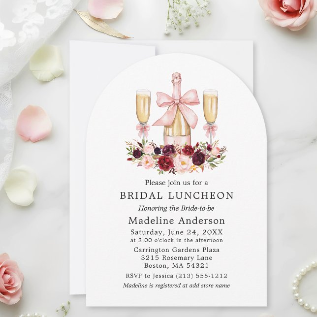 Vattenfärg Blommor Bröllopsdusch Lunch Rosa Slinga Inbjudningar (Customize to add more text to back of card.)