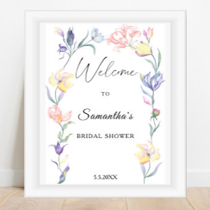 Vattenfärg blommor - bröllopsdusch välkomstskylt poster