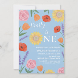 Vattenfärg Blommor Ett Första Års Födelsedagsinbju Inbjudningar