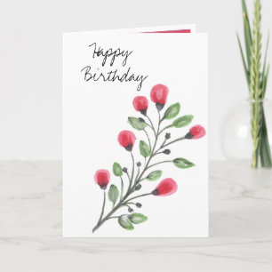 Vattenfärg Blommor Glad Födelsedag Kort