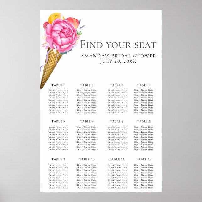Vattenfärg blommor glass sittplatskarta poster (Framsidan)