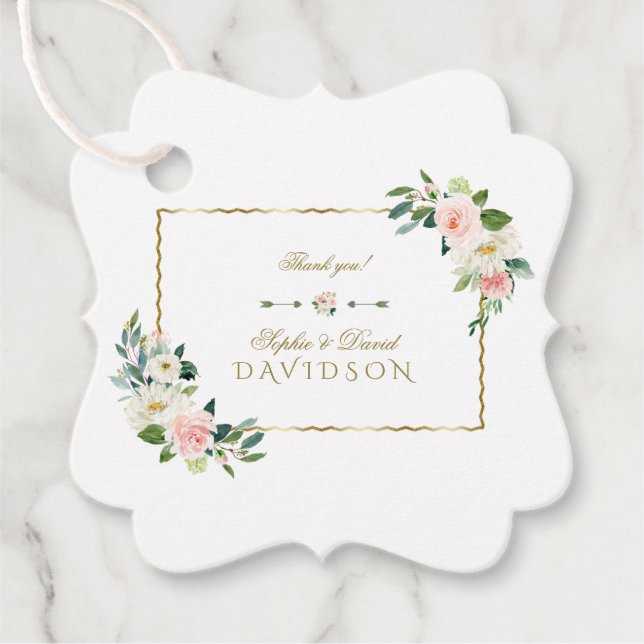 Vattenfärg  blommor Guld Bröllop Gåvor Etiketter (Framsida)