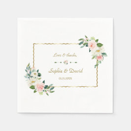 Vattenfärg  blommor Guld Bröllop Pappersservett