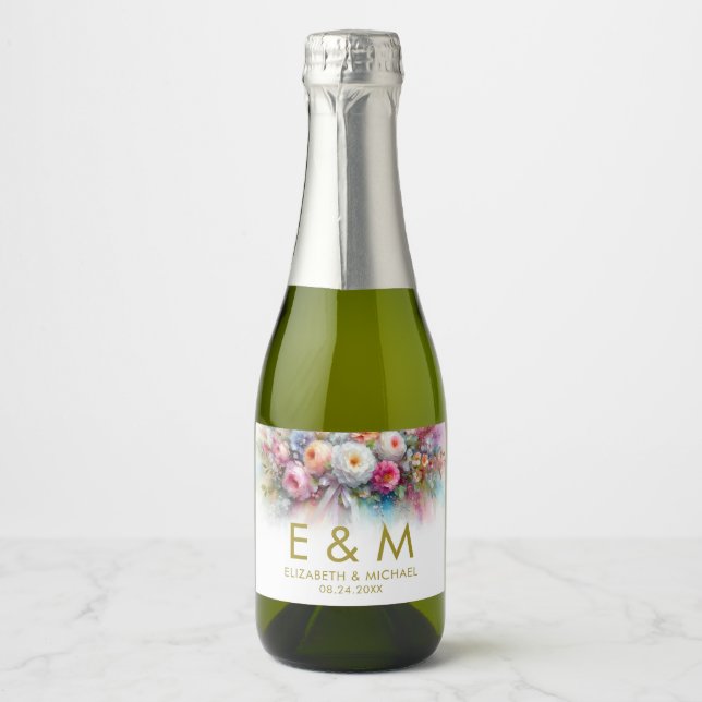 Vattenfärg Blommor Guld Monogram Spara Datum (Framsida)